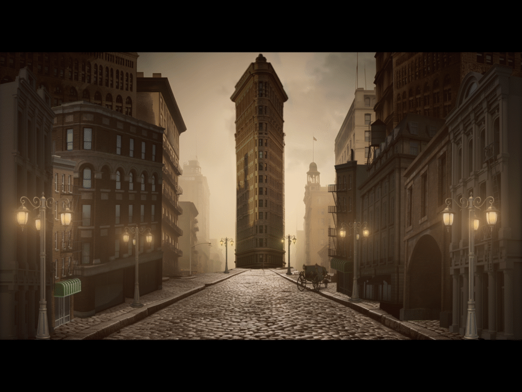 Calle empedrada con arquitectura clásica